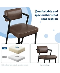 gaomon Bar Stools Set of 2 w/Backrest,27" Counter Height Stool with Armrest and Footrest,Tall Chairs Thick Cushion Thickened Metal