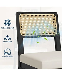 gaomon Rattan Dining Chairs Set of 2,French Country Upholstered Dining Chairs Wood Frame,Rattan Backrest,Armless Chair for Kitchen