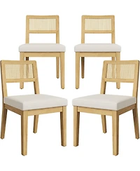gaomon Rattan Dining Chairs Set of 4,French Country Upholstered Wood Frame,Rattan Backrest,Armless Chair