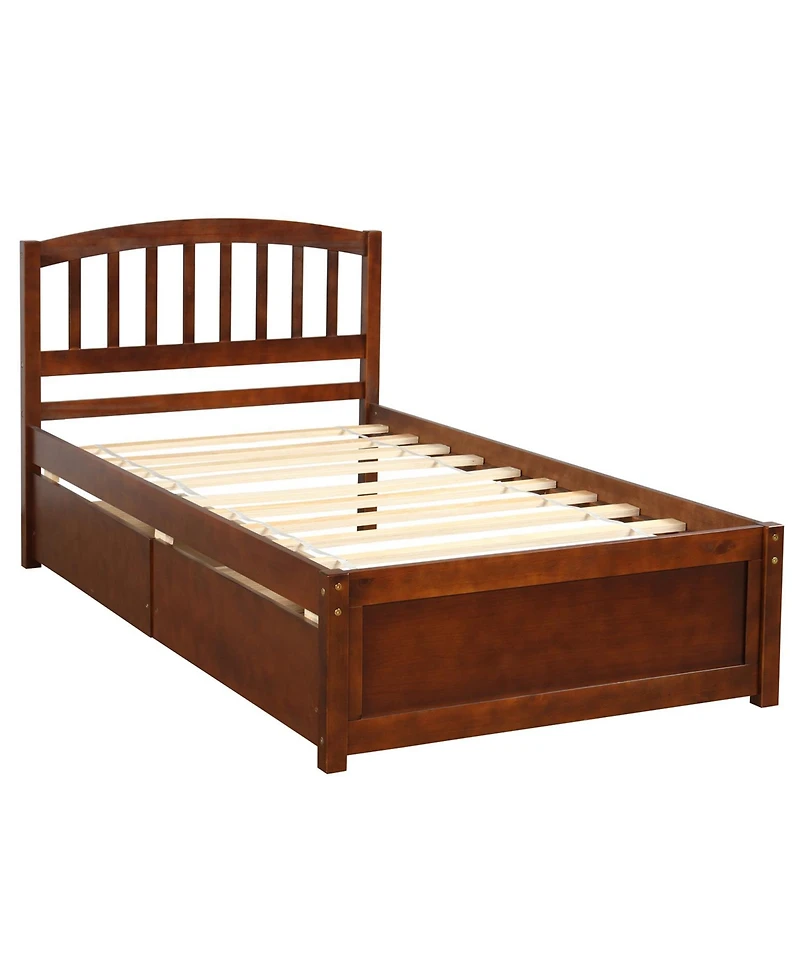 flynama Twin Size Wood Platform Storage Bed with Two Drawers Headboard and Reinforced Slats