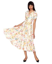 White Tie by Shani Women's V-Neck Tiered Polyester Midi Shirt Dress