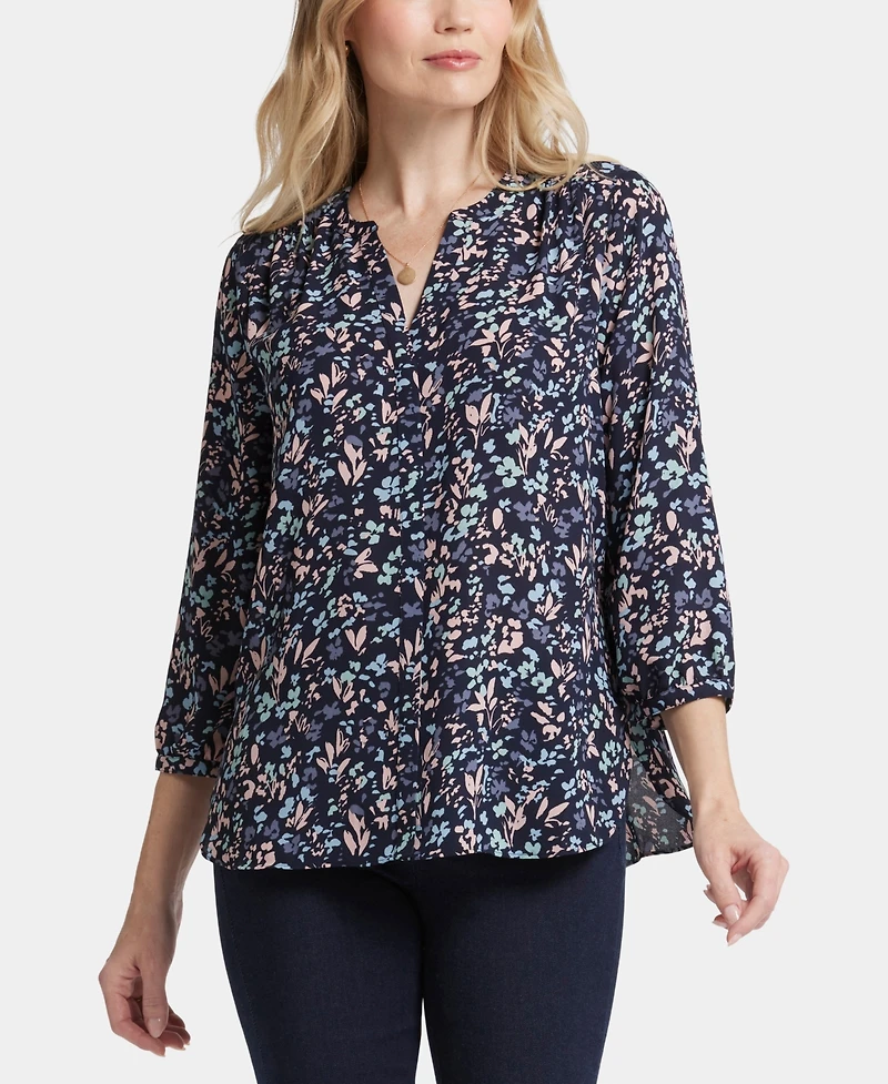 Nydj Women's Pintuck Split Neck Top