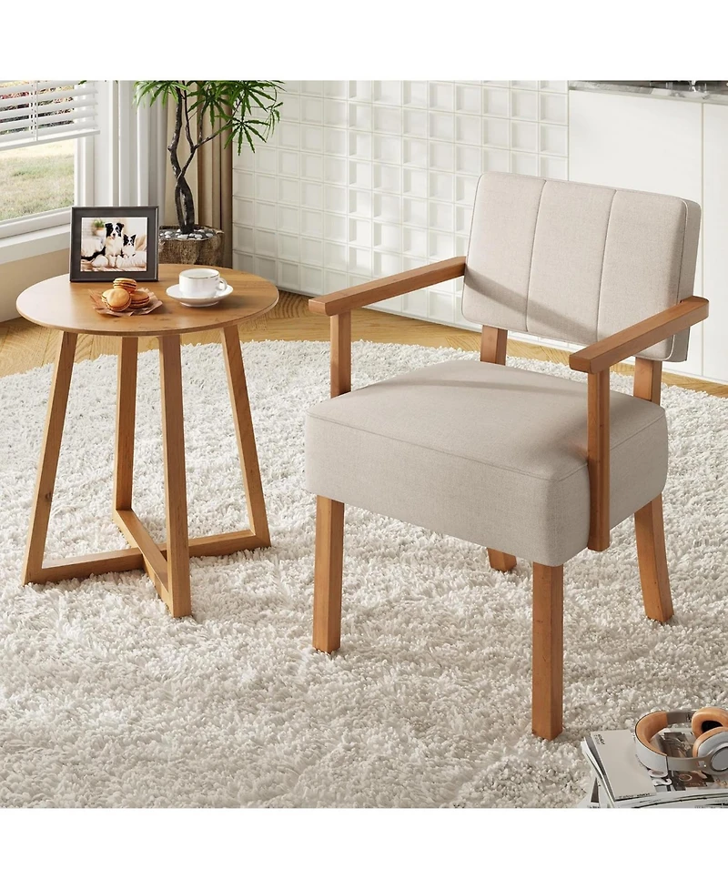 gaomon Set of 2 Mid Century Modern Accent Chairs, Linen Fabric Armchairs with Vertical Tufted Back, Upholstered Reading Lounge Chair