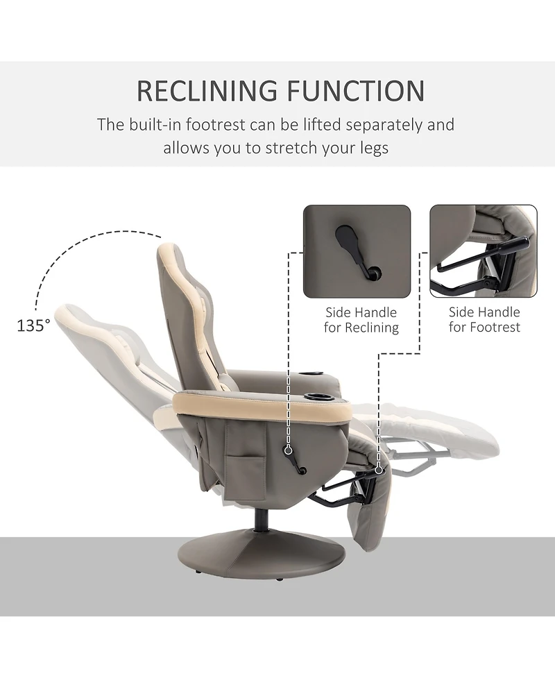 Boyel Living Manual Recliner Armchair Pu Leather Lounge Chair Adjustable Leg Rest 360degree(s) Swivel