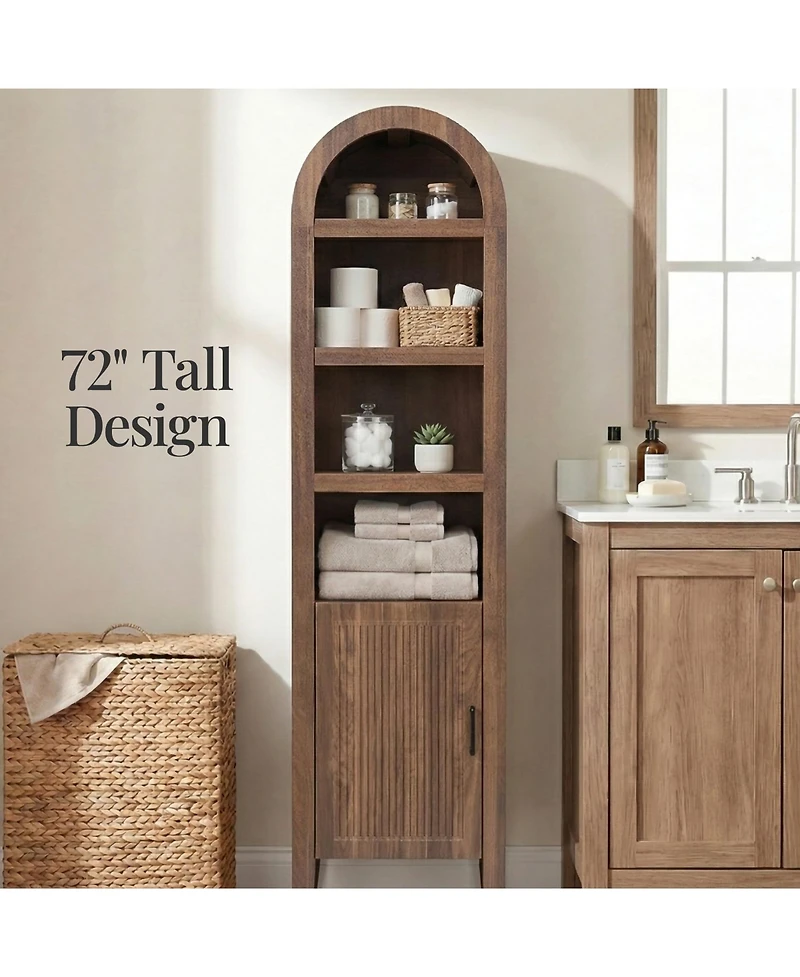 Best Choice Products 72" Tall Narrow Storage Cabinet w/ Adjustable Shelves, 4-Tier Modern Arched Bookcase - Narrow