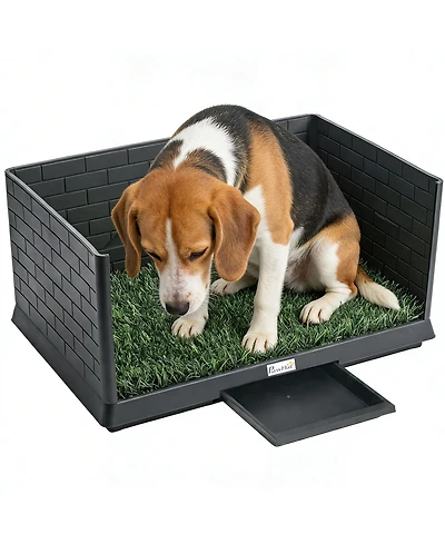 PawHut Dog Grass Pad with High Walls and Tray, Indoor Potty Tray