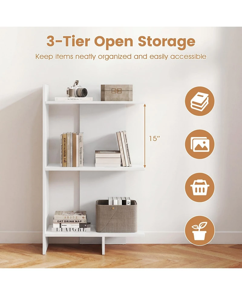 Slickblue 3 Tier Wood Bookcase with Anti Tip Safety Kit Storage Shelf