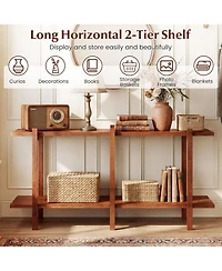 Slickblue 2 Tier Wood Display Bookcase Low Horizontal Shelf