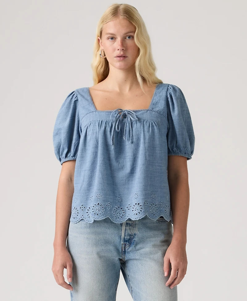 Levi's Women's Darling Short-Sleeve Cutwork Cotton Blouse