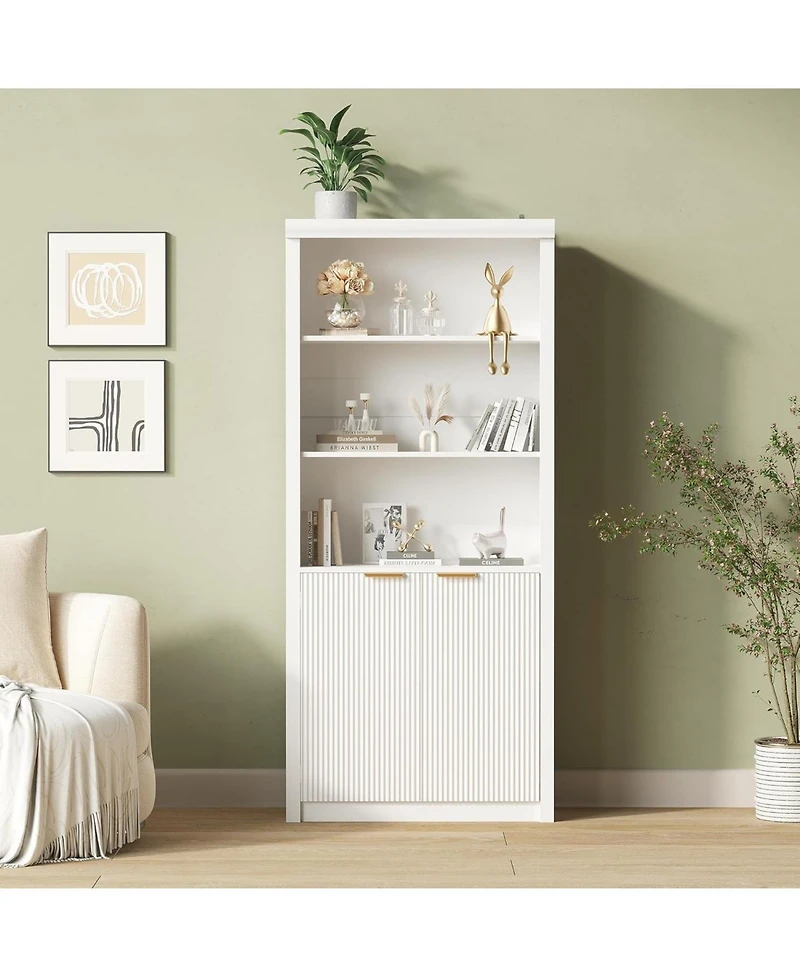 gaomon Tall Book Shelf and Bookcase, with Drawer Doors, Farmhouse Case Storage, Wood Storage Cabinet 5 Tier Display