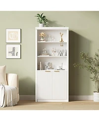 gaomon Tall Book Shelf and Bookcase, with Drawer Doors, Farmhouse Case Storage, Wood Storage Cabinet 5 Tier Display