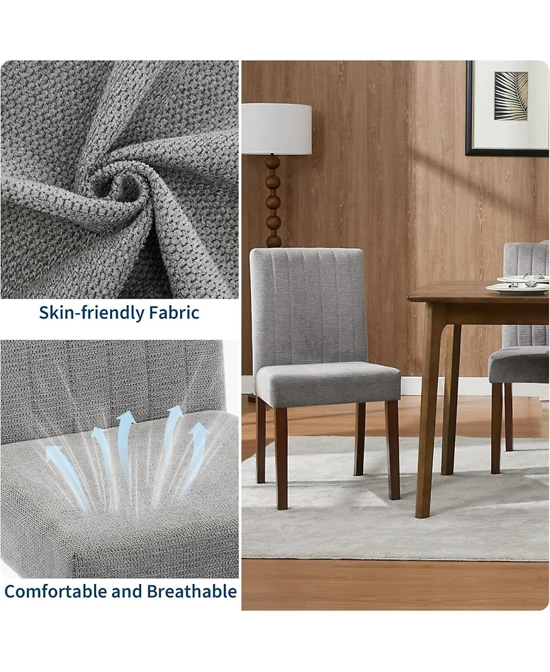 gaomon Parsons Button Tufted Dining Chairs Set of 4, Upholstered Fabric Chairs with Wood Legs, Vertical Stripe