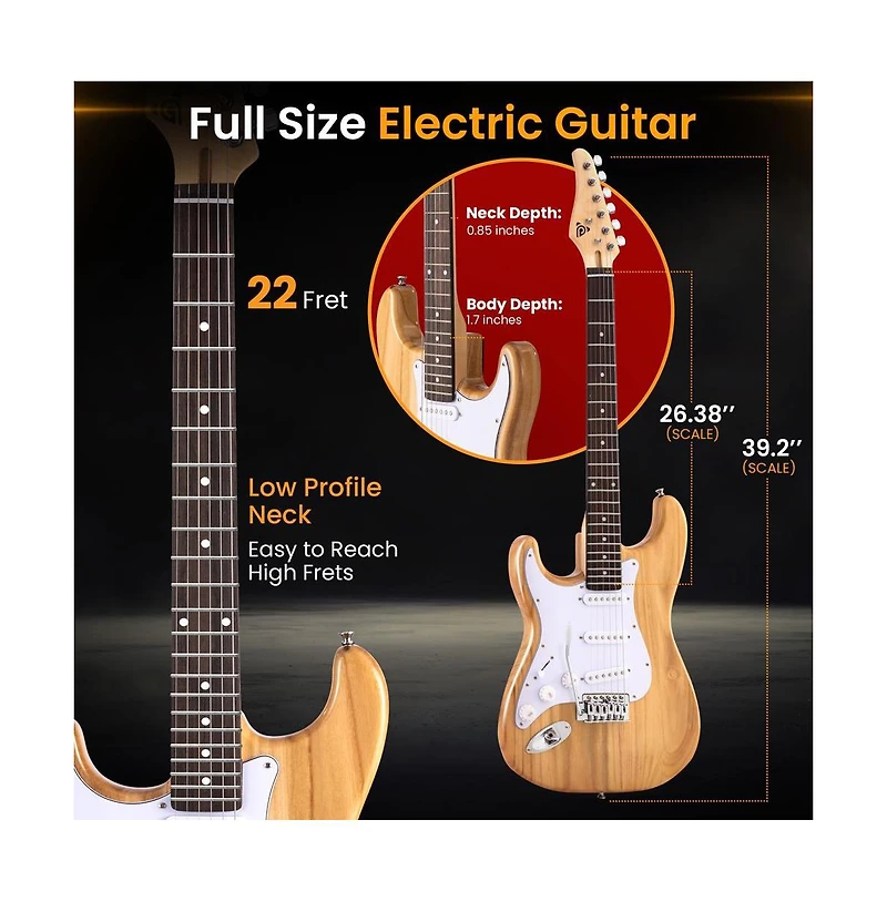 Pyle 39.2'' St Style Left-Handed Electric Guitar Kit with 5W Amplifier