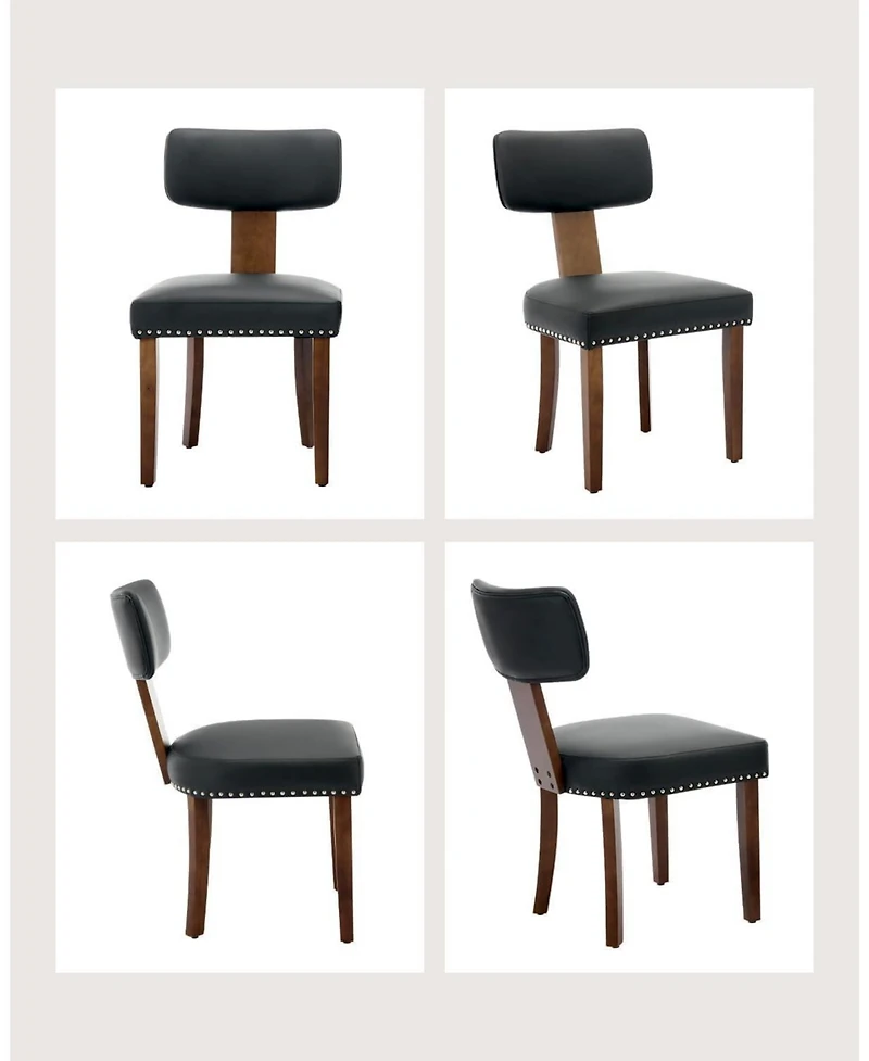 gaomon Leather Dining Chairs Set of 4, Upholstered Chairs with Curved Back & Wood Frame,