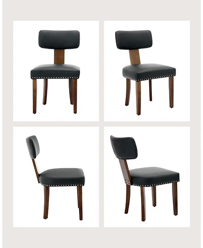 gaomon Leather Dining Chairs Set of 4, Upholstered Chairs with Curved Back & Wood Frame,