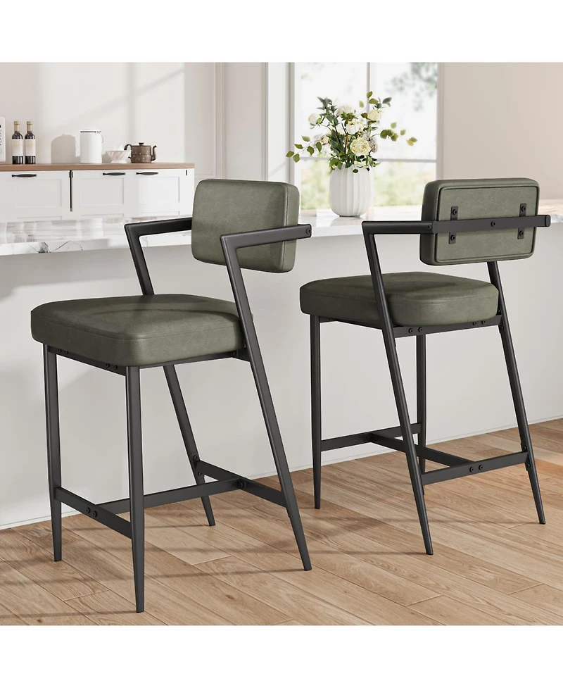 gaomon Bar Stools Set of 4 with Armrests,Counter Height Bar Stools of 4 with Backrest,Footrest,Thick Cushion and Thickened Metal Legs for Island