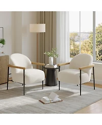 gaomon Comfy Chair Set of 2, Modern Accent Chairs with Teddy Fabric, Wood Arms and Metal Frame