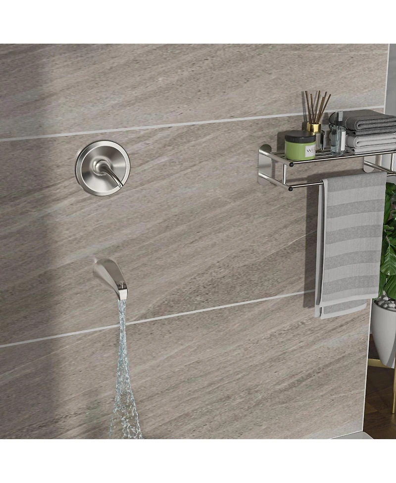 Busdays 10" Round Rain Shower Head Systems with Waterfall Tub Spout, Brushed Nickel,Wall Mounted shower