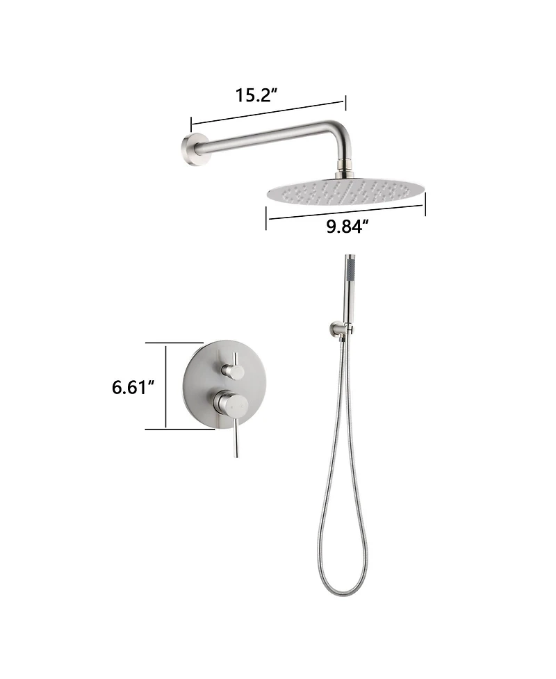 Busdays Wall Mounted Round Shower Combo Set with 10" Rain Shower head and Handheld Shower Head Set with Pressure Balancing Valve