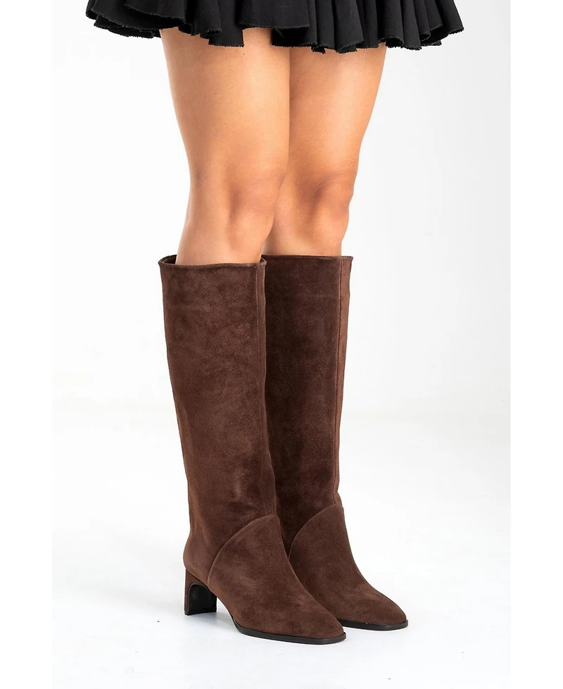 Forever & Always Shoes Women's Taly Leather Block Heel Knee High Boot