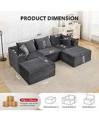 gaomon 107" Modular Sectional Cloud Couch for Living Room,Deep Seat Boneless Couch,Convertible Sofas with Ottomans,No Assembly Compression Sofas