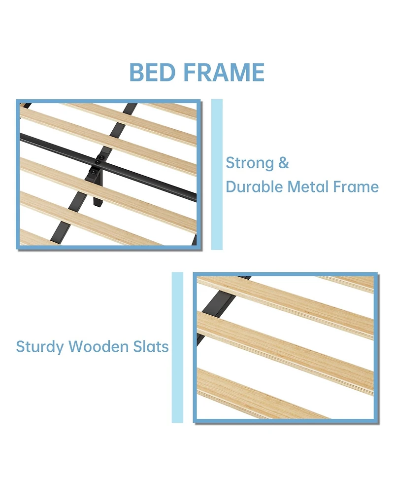 gaomon Platform Bed Frame with Height Adjustable Headboard, Stable Metal Frame, Wood Slats, Easy Assembly