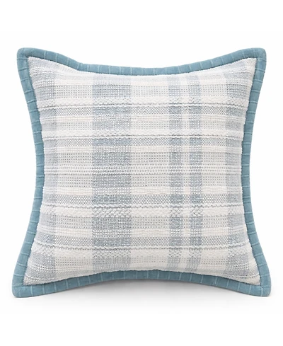 Vibhsa Soft Plaid Blue Textured Velvet Flange Decorative Pillow, 20" x