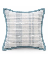 Vibhsa Soft Plaid Blue Textured Velvet Flange Decorative Pillow, 20" x