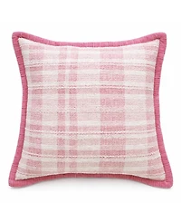 Vibhsa Soft Plaid Blue Textured Velvet Flange Decorative Pillow, 20" x 20"