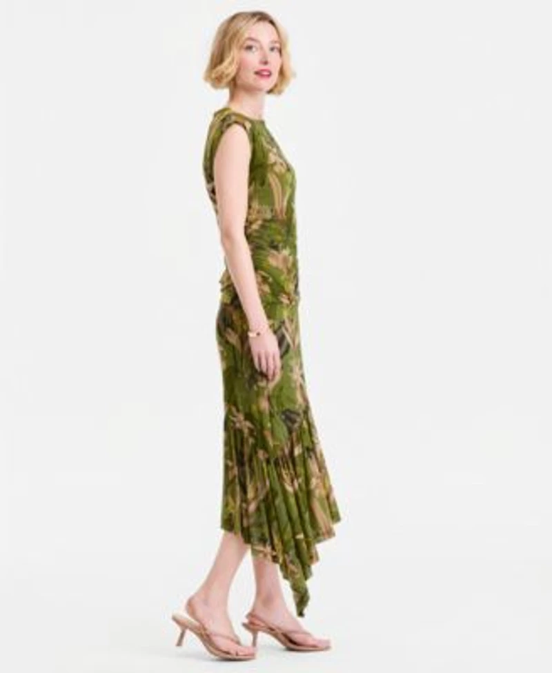 I.N.C. International Concepts Sleeveless Printed Mesh Top Asymmetric Hem Midi Skirt Macys Exclusive