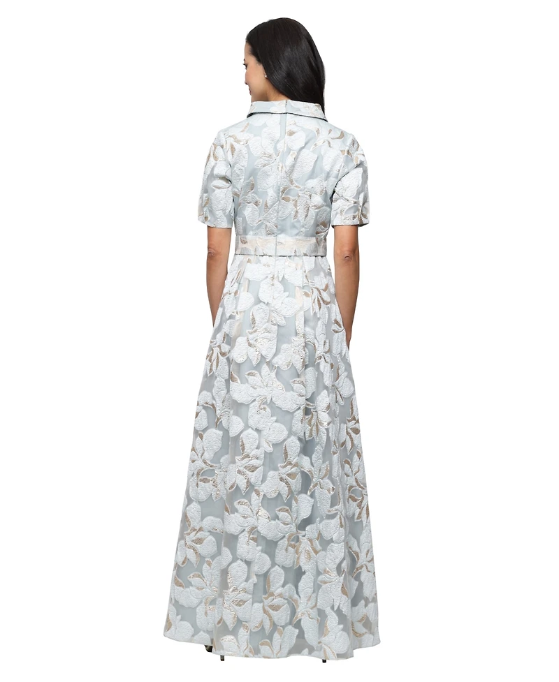 Alex Evenings Women's Collared Neck Jacquard Ball Gown