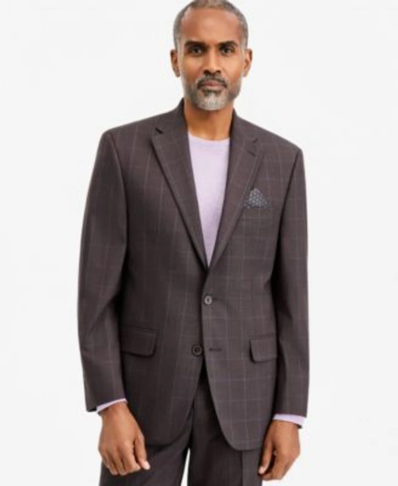 Tallia Mens Classic Fit Brown Blue Check Suit Separates
