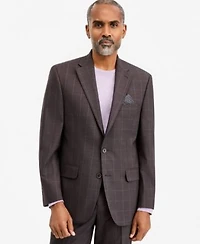Tallia Mens Classic Fit Brown Blue Check Suit Separates