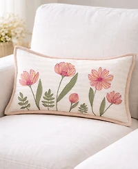 Vibhsa Poppy Garden Spring Embroidered Lumbar Decorative Pillow, 14" x 24"