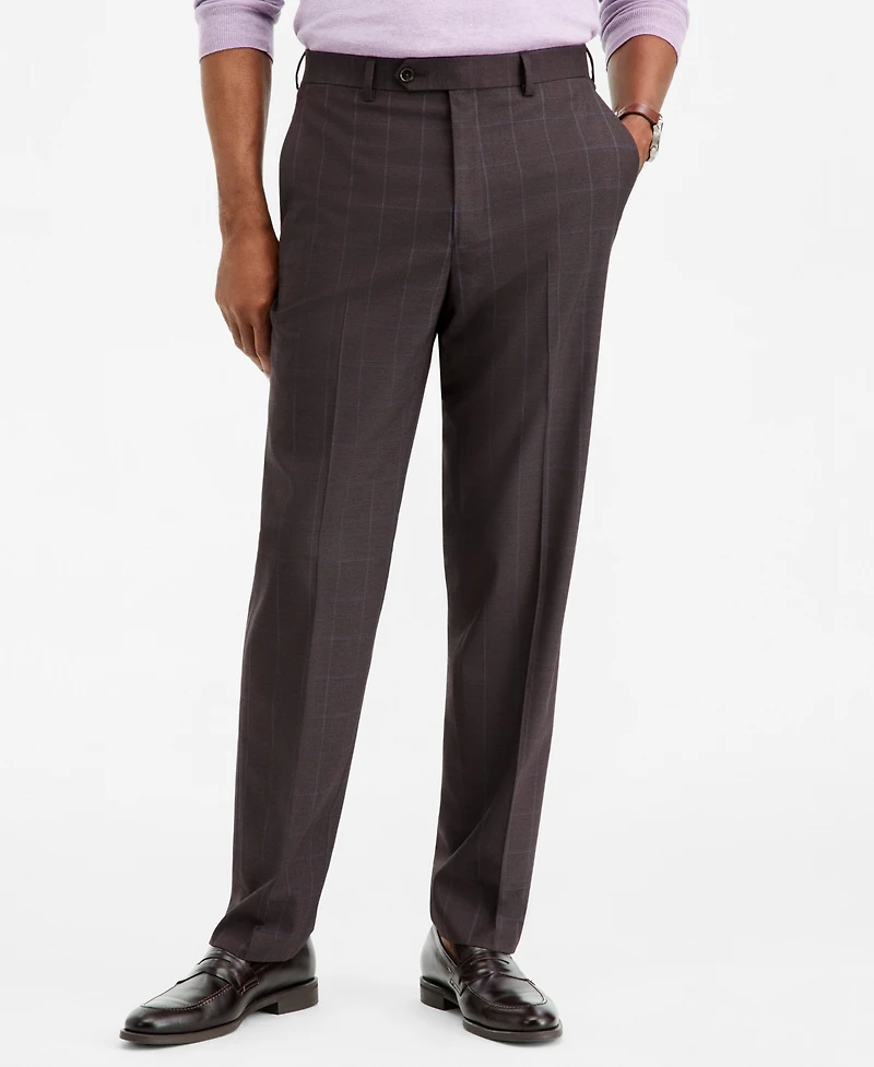 Tallia Men's Classic-Fit Brown & Blue Check Suit Separate Pants