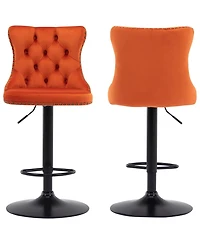 Rainsken Velvet Bar Stools Set of 2, Adjustable Swivel Counter Height Chairs with Back, Footrest and Nailhead Trim for Kitchen Island, Home Pub