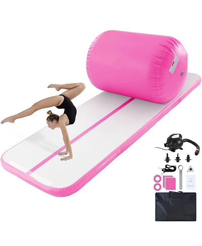 Mecale 2-Piece Inflatable Gymnastics Air Mat Set with Air Roller and Pump