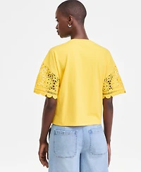 On 34th Women's Crochet-Sleeve Jersey T-Shirt, Macy's Exclusive