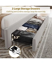 gaomon Queen Size Bed Frame with 2 Storage Drawers, Wooden Slat Support, Velvet Wingback Headboard, No Box Spring, Noise Free