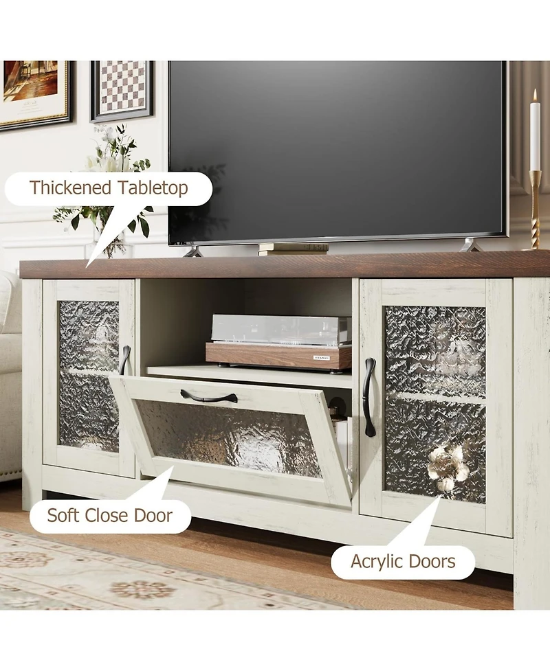 gaomon Tv Stand for 65 Inch Tv, Farmhouse Entertainment Center with Acrylic Door Storage Cabinet & Adjustable Shelves