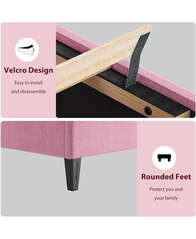gaomon King Size Mdf + Iron + Fabric Diagonal Grid Soft Mattress, Comfortable Upholstered Bed Frame in Pink, No Box Spring Needed, Space-Saving Design