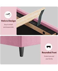 gaomon King Size Mdf + Iron + Fabric Diagonal Grid Soft Mattress, Comfortable Upholstered Bed Frame in Pink, No Box Spring Needed, Space-Saving Design