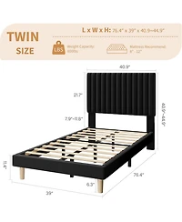 gaomon Twin Size Iron + Mdf Tall Vertical Stripe Bed Frame, Black Upholstered Bed with Modern Design, No Box Spring Needed