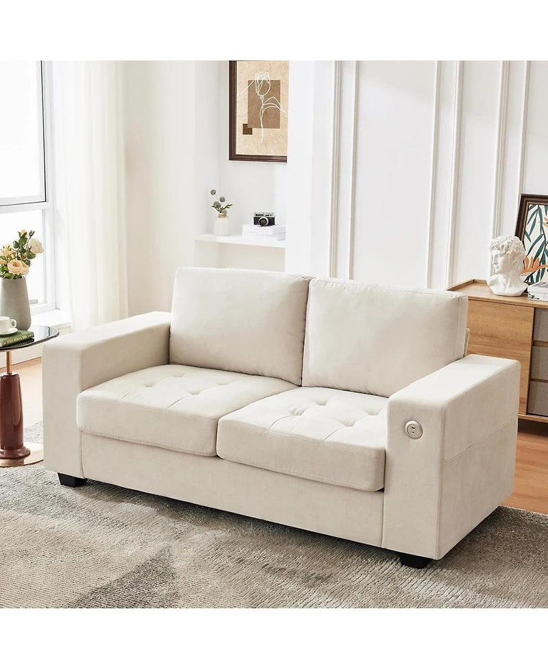 gaomon 70" Oversized Cloud Couch, Mid-Century Chenille Sofa with Usb and Side Pockets, Deep Seat