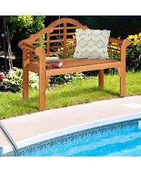 Gymax Foldable Patio Wooden Bench Garden Loveseat with Crown-Like Backrest