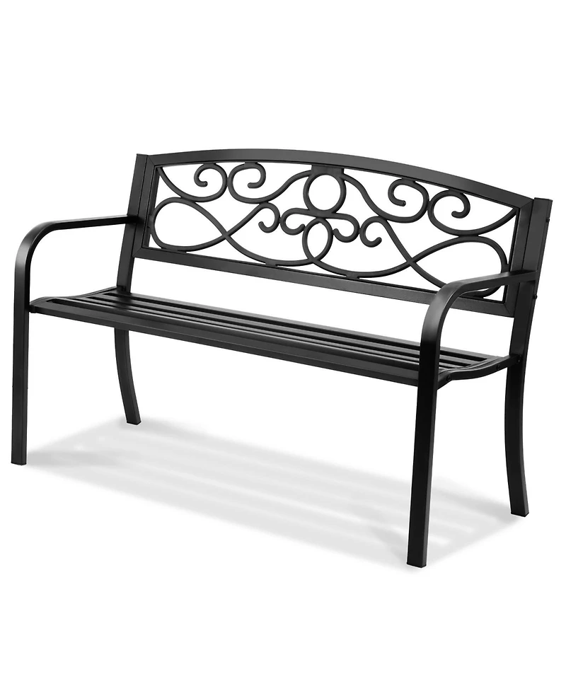 Gouun Metal Outdoor Garden Bench with Backrest and Armrests