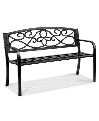 Gouun Metal Outdoor Garden Bench with Backrest and Armrests