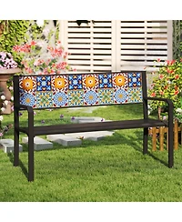 Gymax Patio Metal Bench Classic Slatted Loveseat for 2-3 People w/ Curved Seat