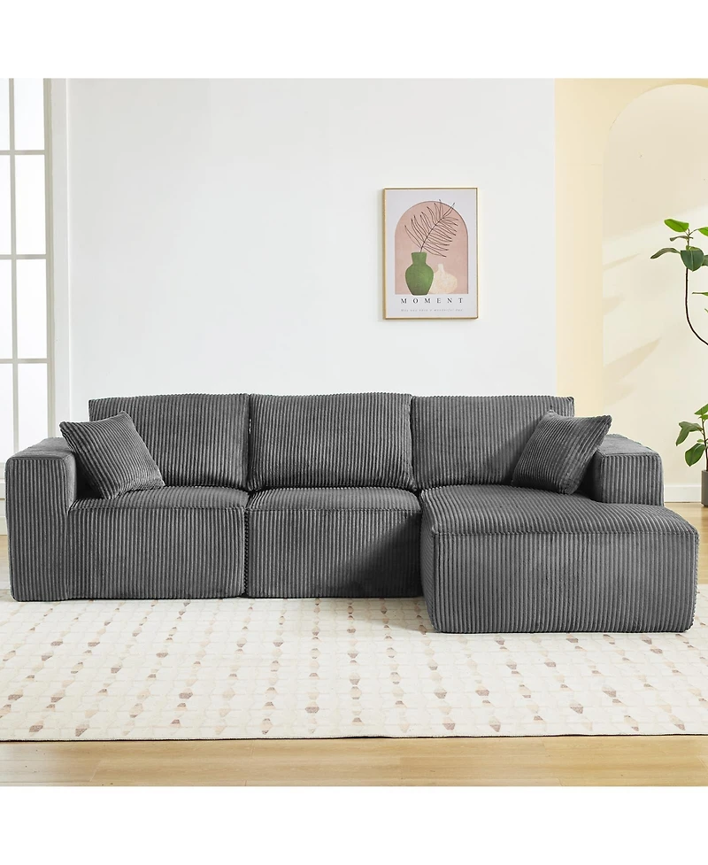 gaomon L-Shaped Modular Sectional Sofa, 3-Piece Corduroy Cloud Couch with Right Facing Chaise & Armrests, No Assembly