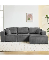 gaomon L-Shaped Modular Sectional Sofa, 3-Piece Corduroy Cloud Couch with Right Facing Chaise & Armrests, No Assembly
